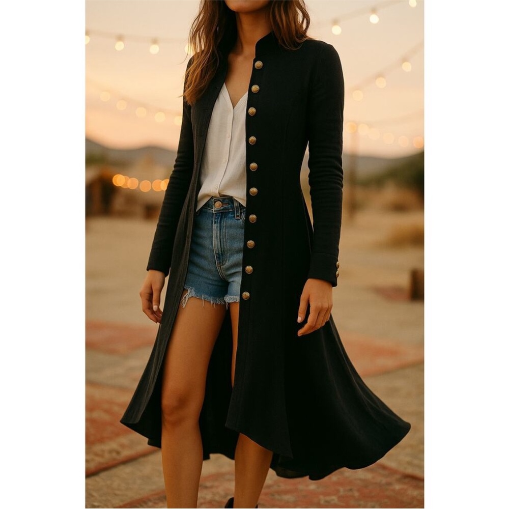 Rare Denim & Supply Ralph Lauren Cotton Military Officer Coat Peplum Jacket L - Picture 9 of 16